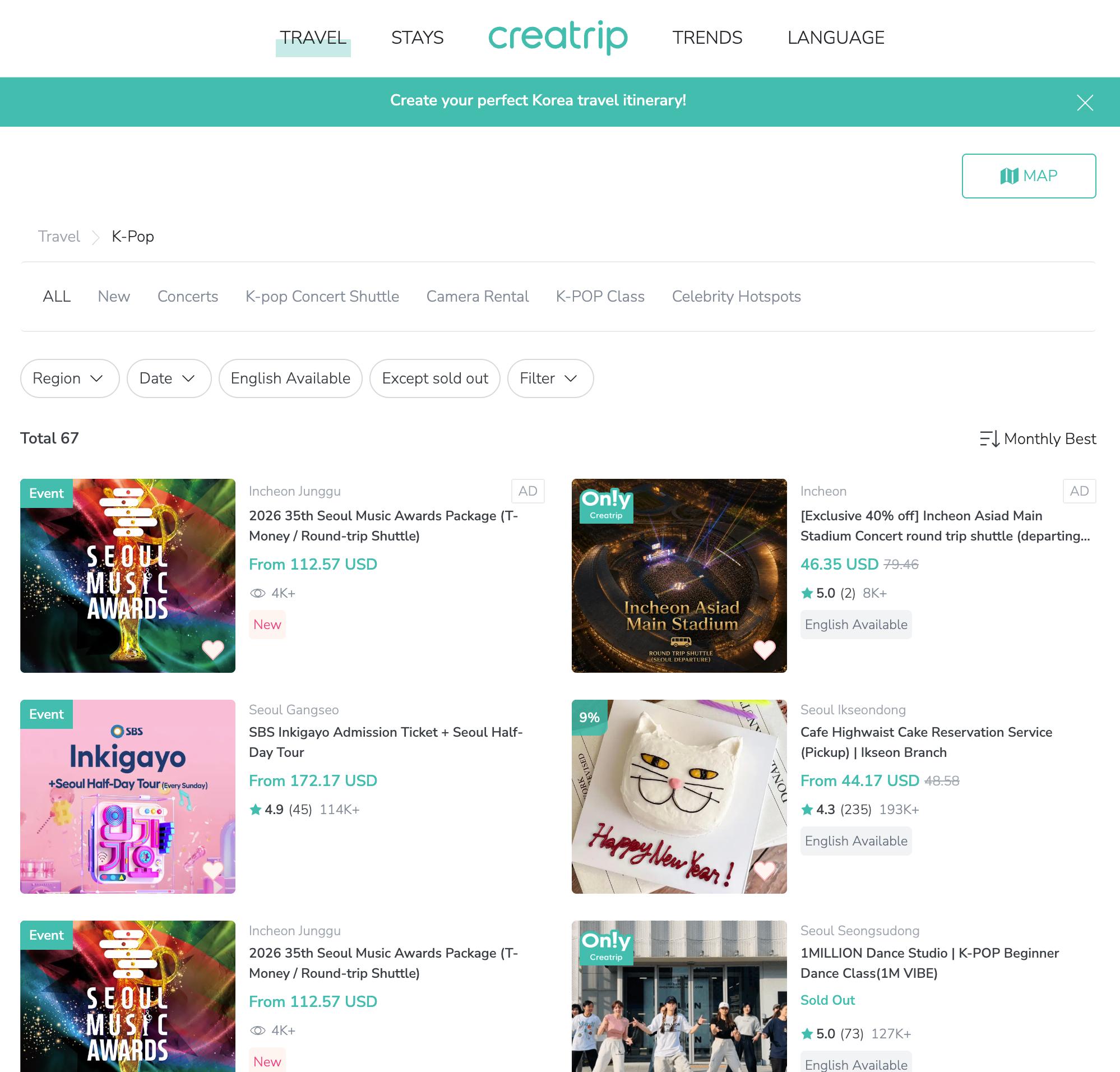 Creatrip webpage