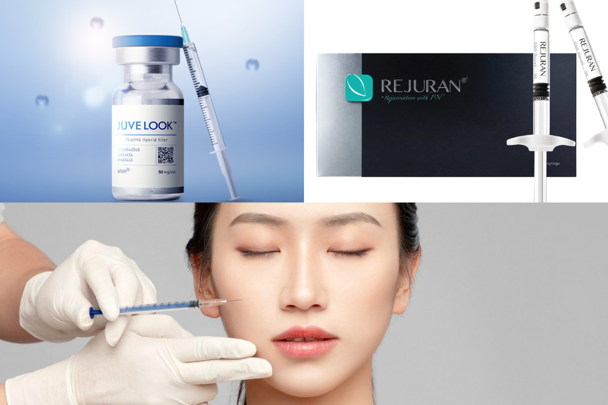 Korean skin booster treatment with Juvelook and Rejuran Healer syringes for radiant skin.