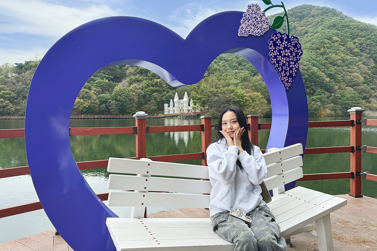Close-up view of Jecheon’s iconic Magical Castle sculpture at Biryongdam Reservoir