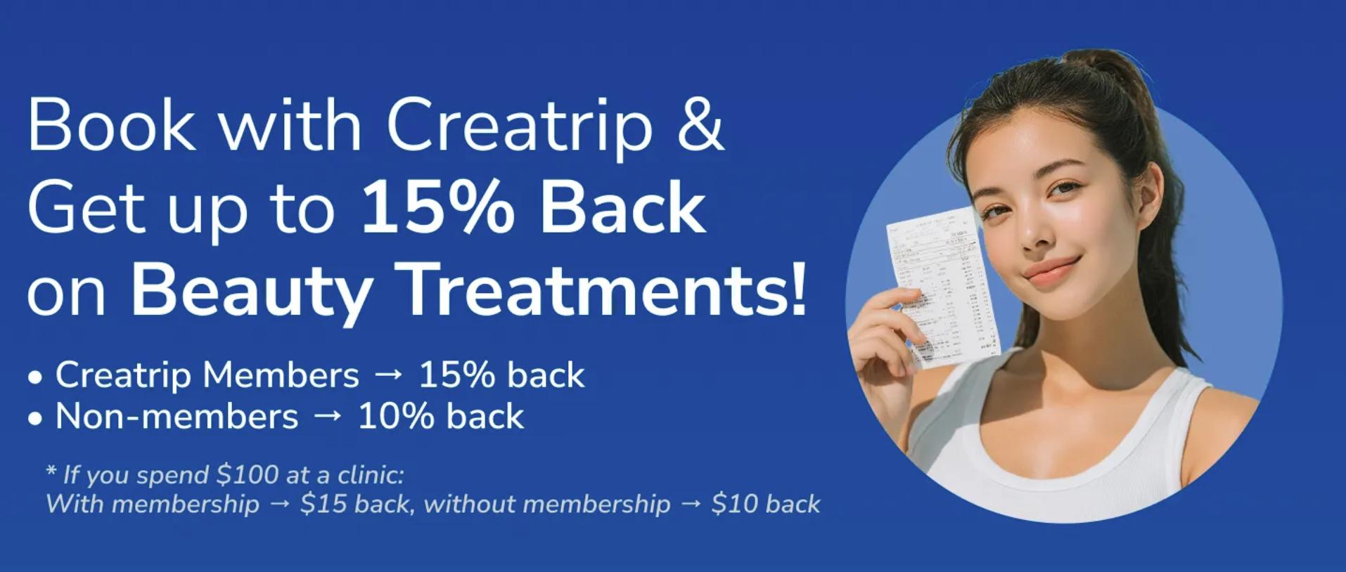 Creatrip beauty treatment deals and cashback promotion banner