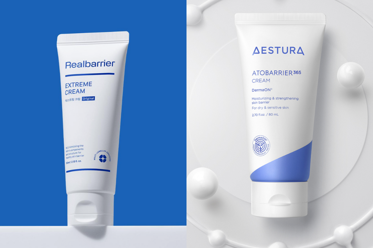 Creme idratanti intensive con ceramidi o acido ialuronico, disponibili a Olive Young in Corea del Sud.