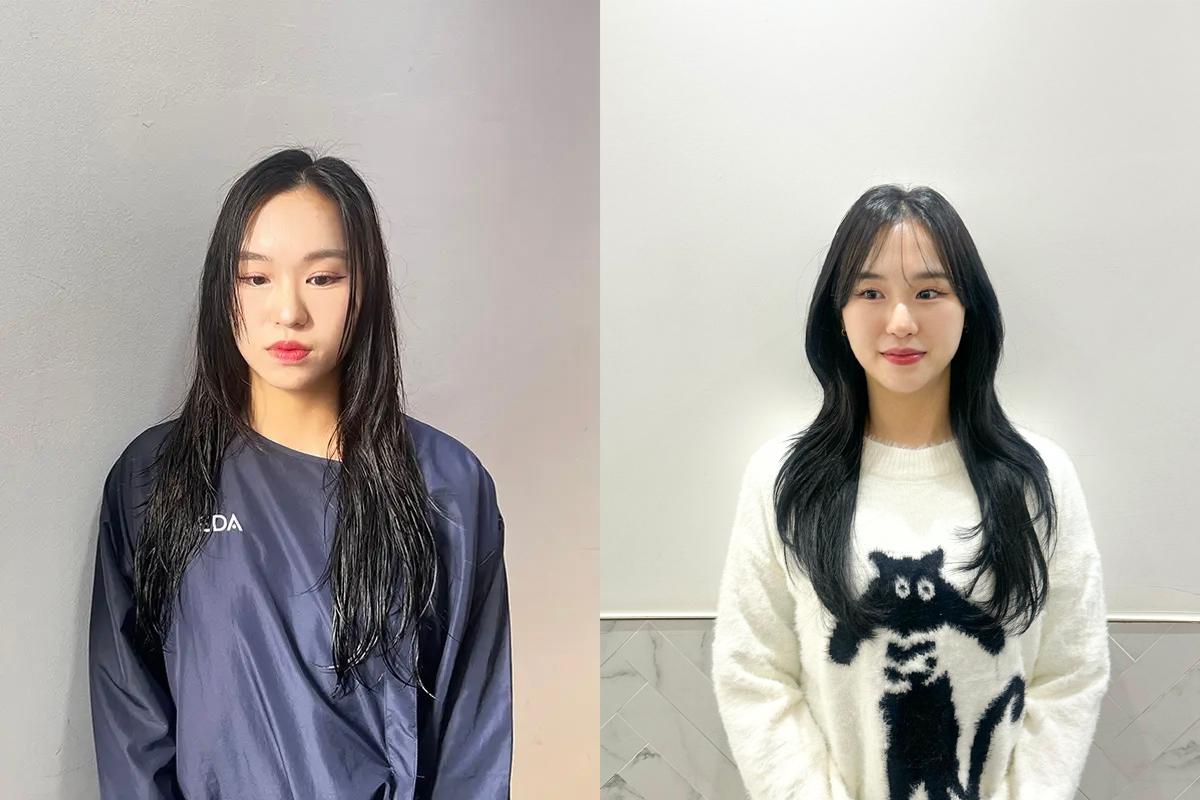 首尔美发RARIEN发型前后对比，从直发到自然卷发效果出色。