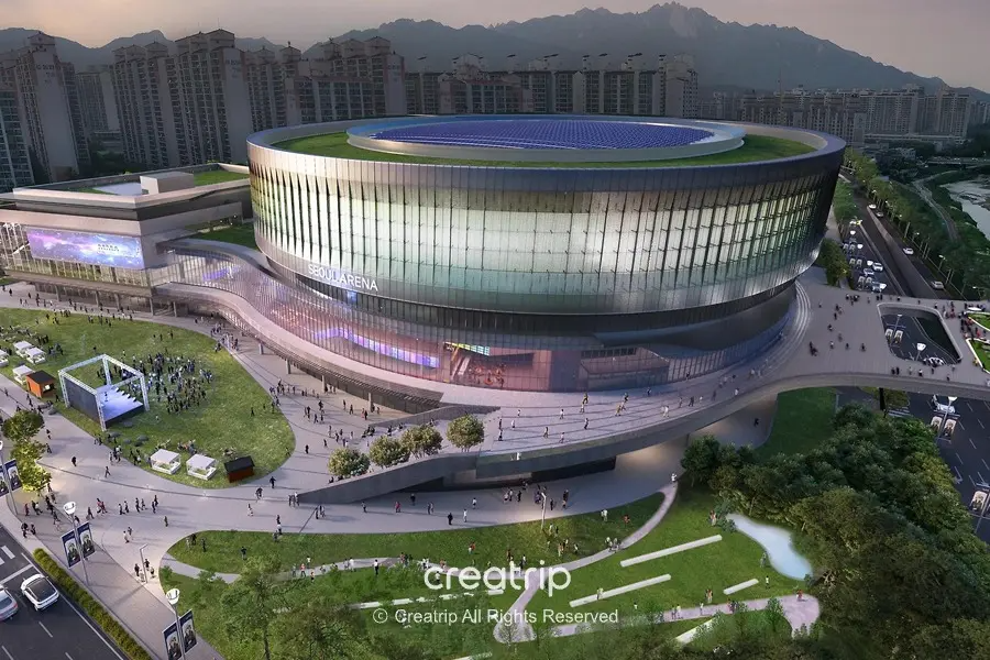 未来的なデザインが魅力のソウルアリーナ。2027年に完工予定の大型コンベンションセンター。