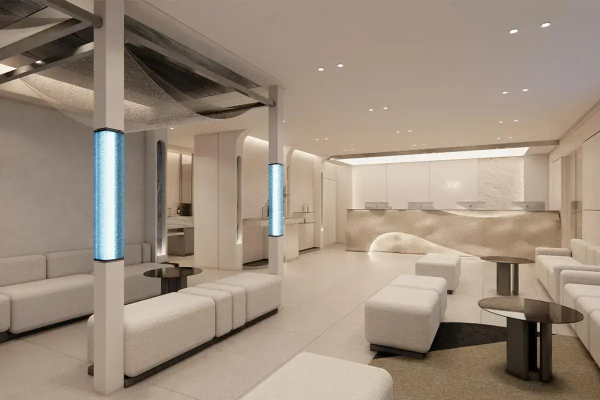 Minimalist interior of a skincare clinic in Seoul designed for skin treatments, highlighting options for dry skin care during winter.