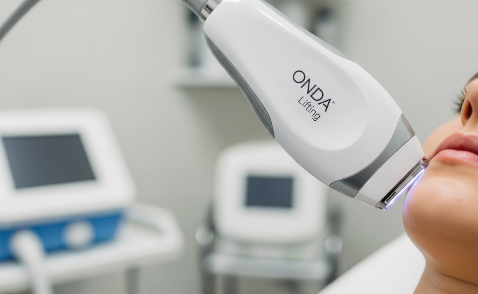 ONDA Lifting device being used in a clinical setting, focusing on aesthetic treatment in dermatology.
