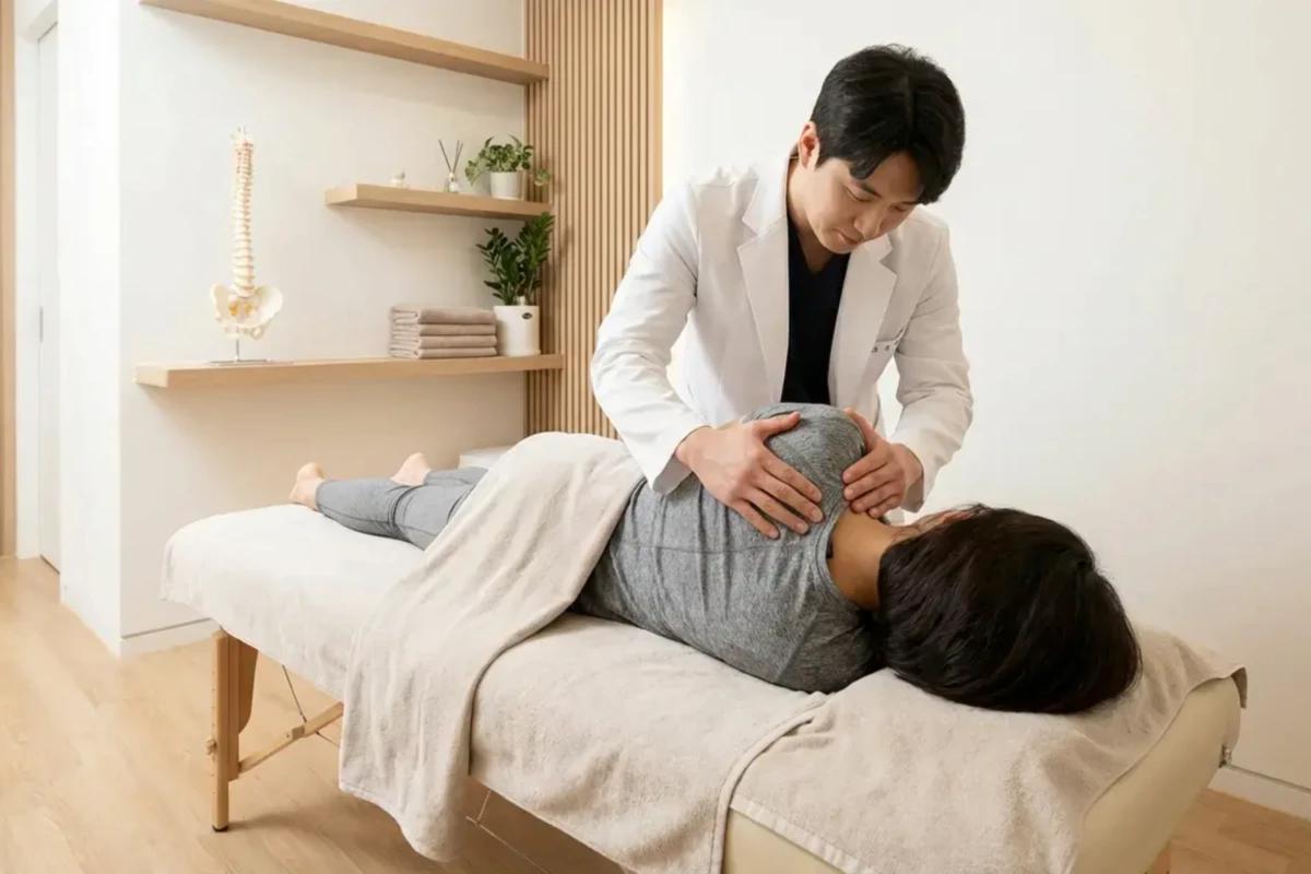 韓国の韓医院で行われる推拿（チュナ）治療の様子