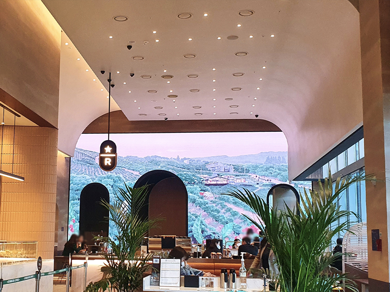 led wall mural at starbucks byeoldabang in myeongdong korea