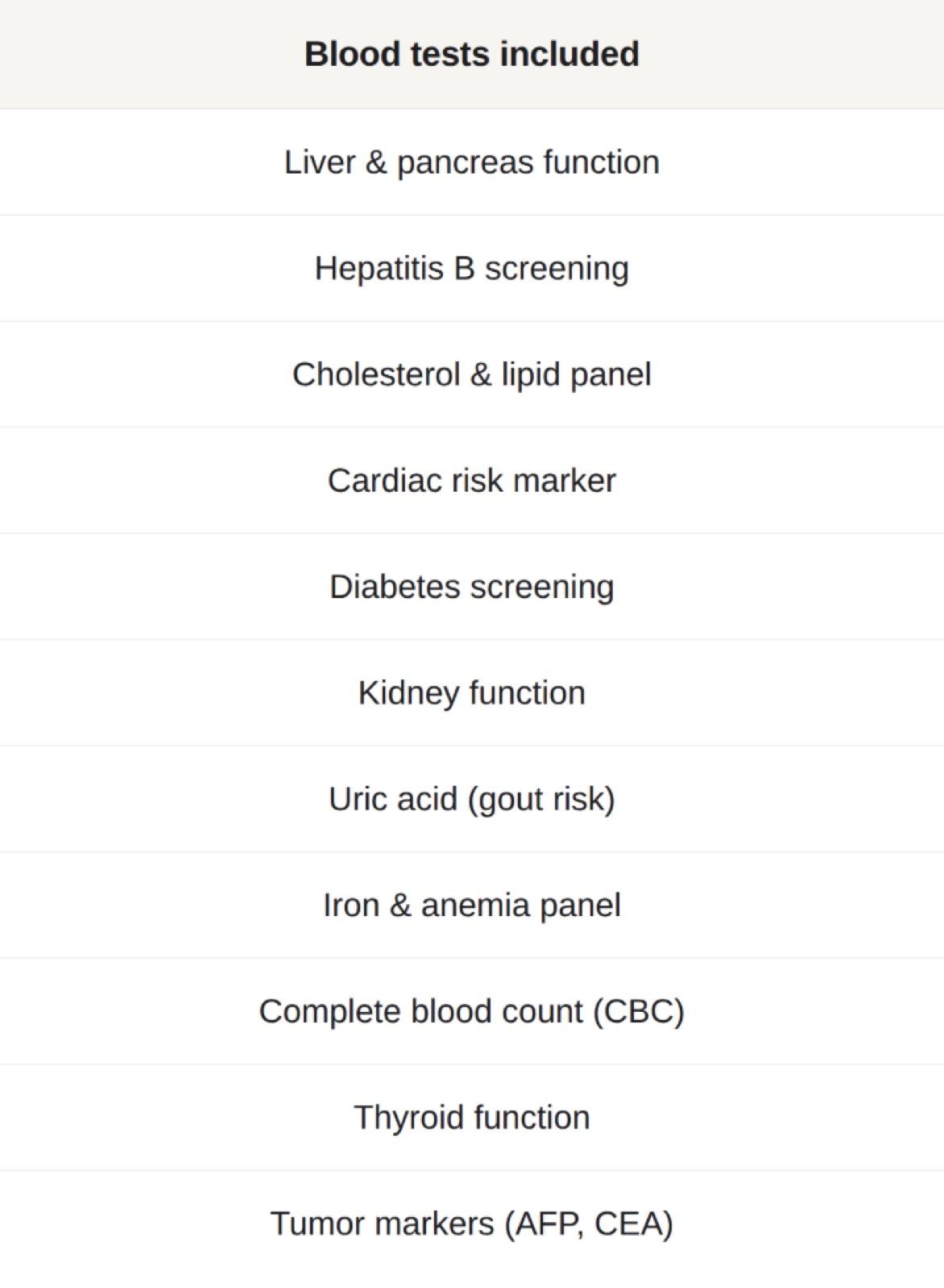 Blood tests included in the Signature package