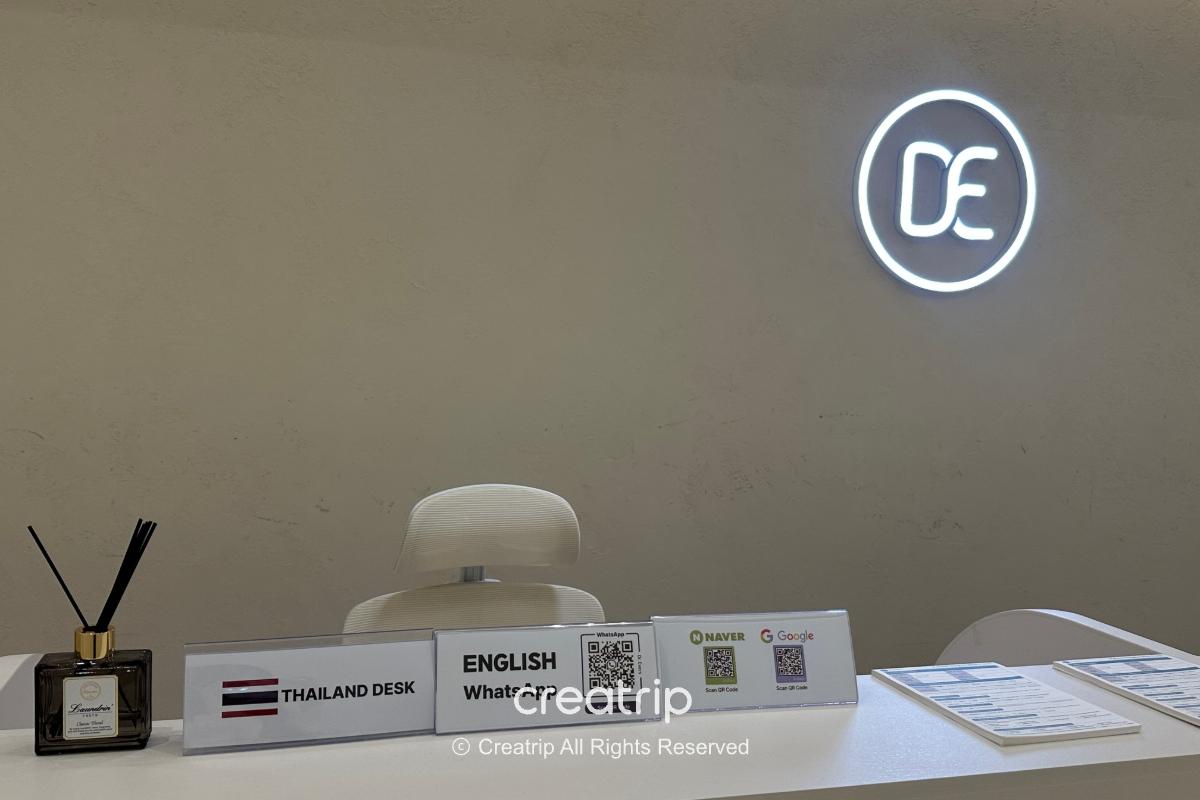 Dr.Evers reception counter with multilingual service signs