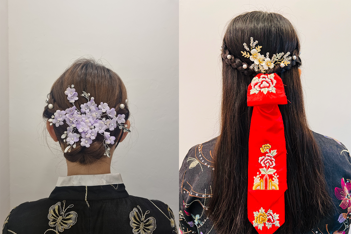 香港 側面韓式編髮搭配花飾