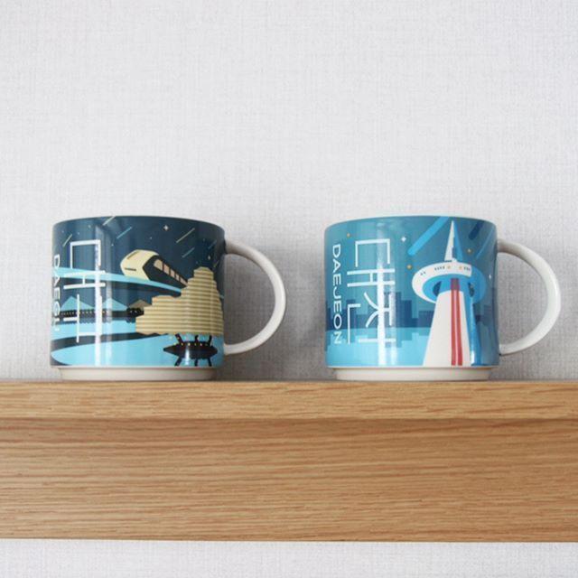 大田与大邱星巴克城市主题马克杯相似画面，但呈现各自在夜晚的星空魅力。