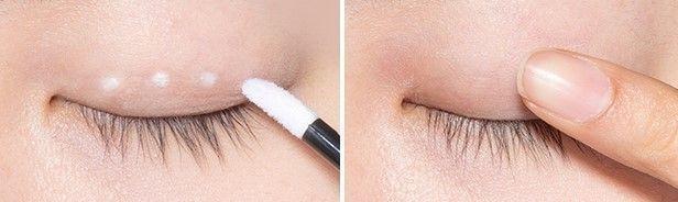 Application of MISSHA Eye Primer demonstrating improved eyeshadow adherence and reduced eyelid oiliness.