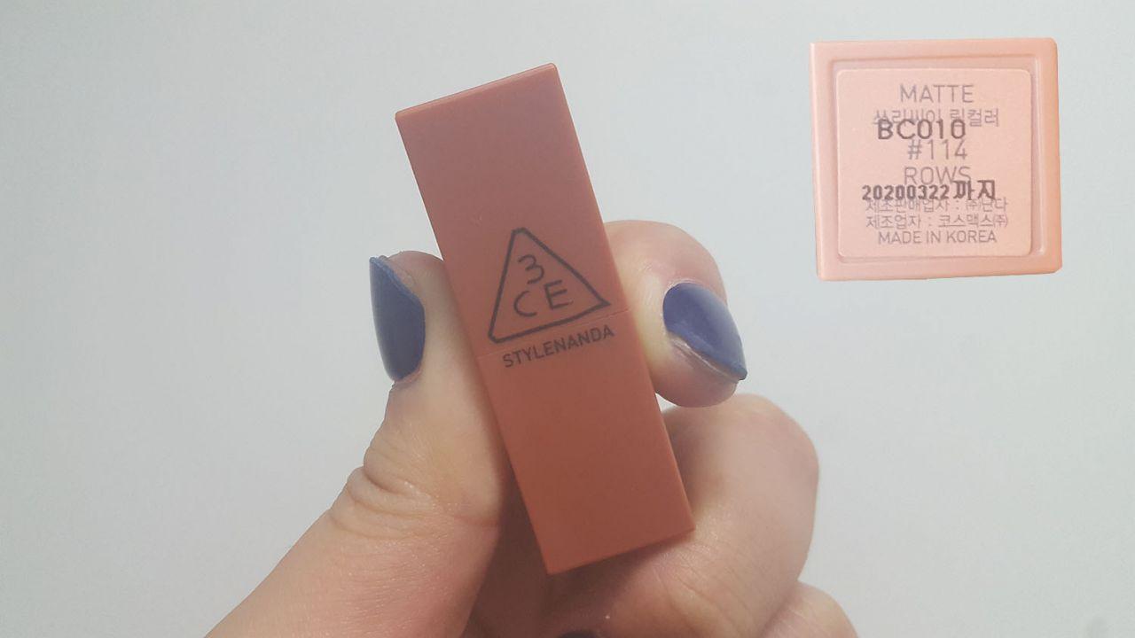 First shade of 3CE Mood Recipe lipstick, highlighting its natural nude tone.