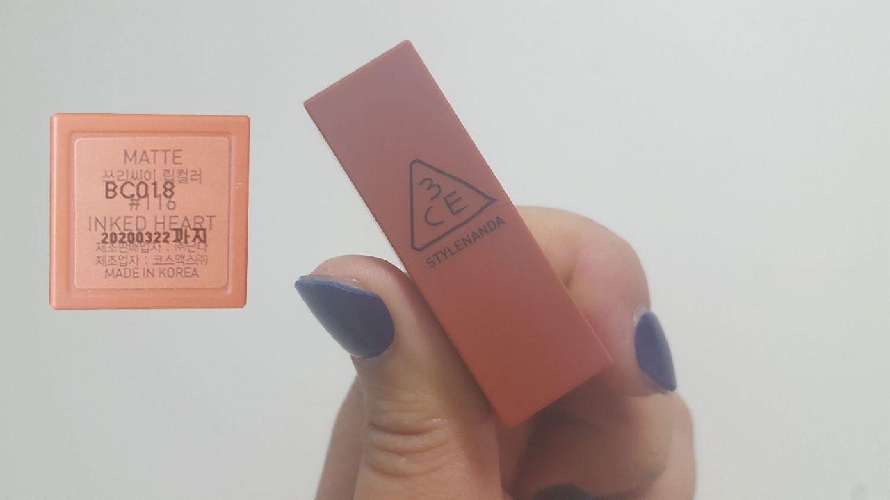 Orange-colored swatch from a 3CE Mood Recipe lipstick, suitable for warm-toned looks.