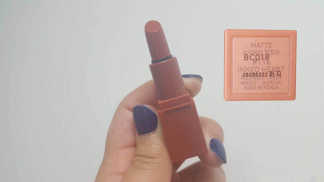 3CE lipstick shade comparison showing similarities between #116 INKED HEART and other warm tones.