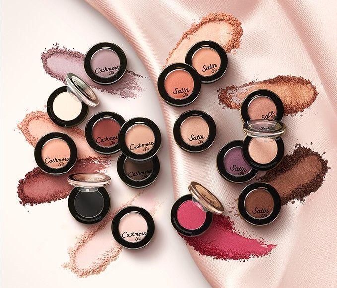 Collection of Etude House Cashmere and Satin eye shadows, known for rich pigmentation and smooth application.
