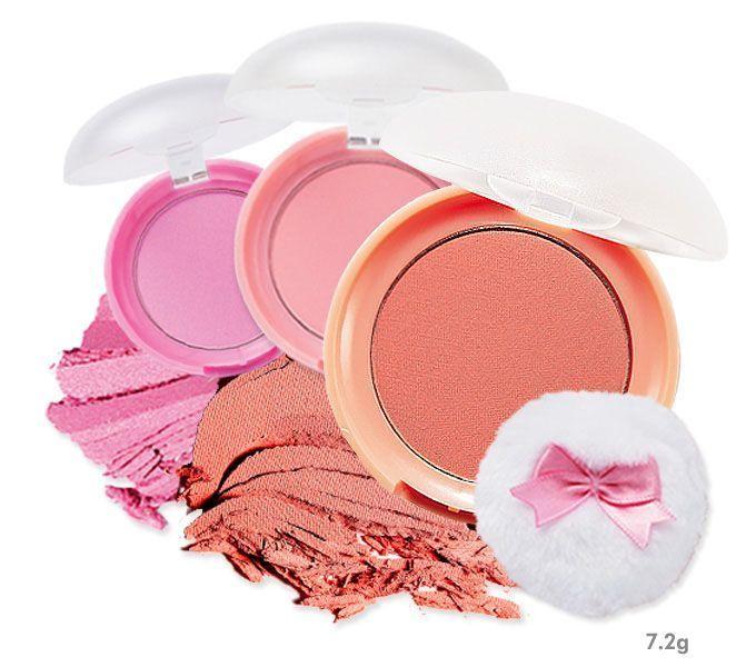 Etude House blush compact in lovely shades, featuring a puff applicator for a flawless pop of color.