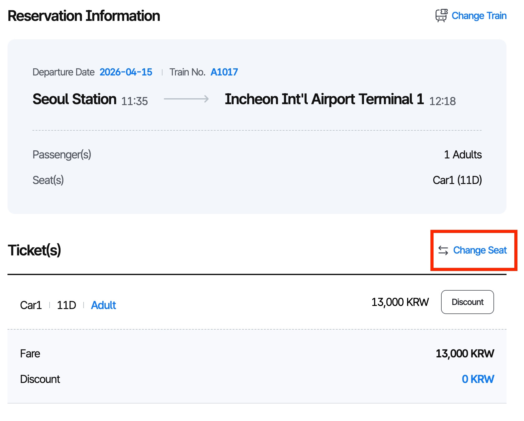 How to change seats on the AREX booking