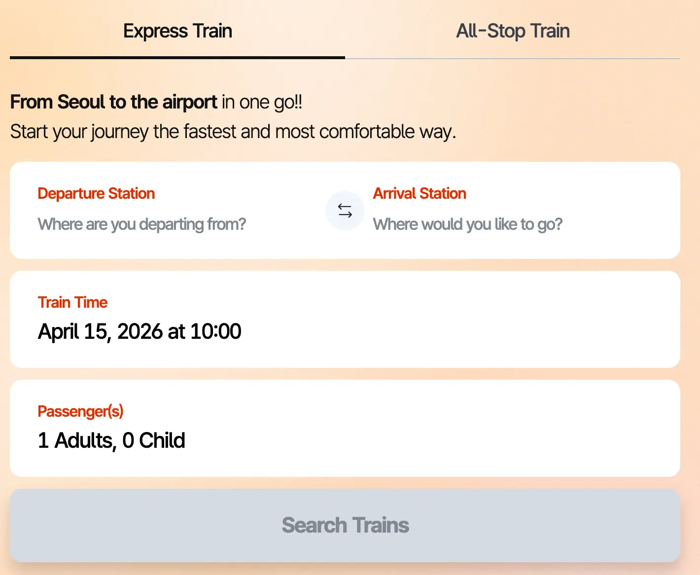 Screenshot of AREX official booking page