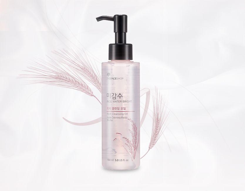 THEFACESHOP丰米水活卸妆油产品图片，温和护肤成分的瓶身展示。