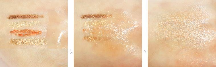 丰米水活卸妆油在十指间轻柔按摩，油质轻盈温和，便于卸妆。