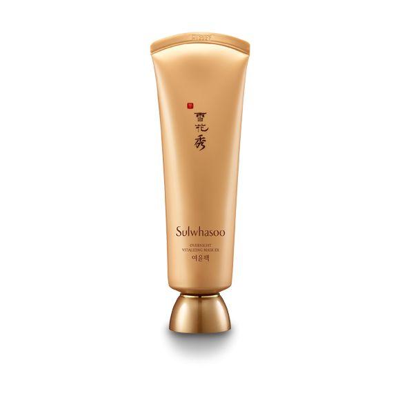 Sulwhasoo Overnight Vitalizing Mask in a gold tube, reflecting luxury skincare from Korea.