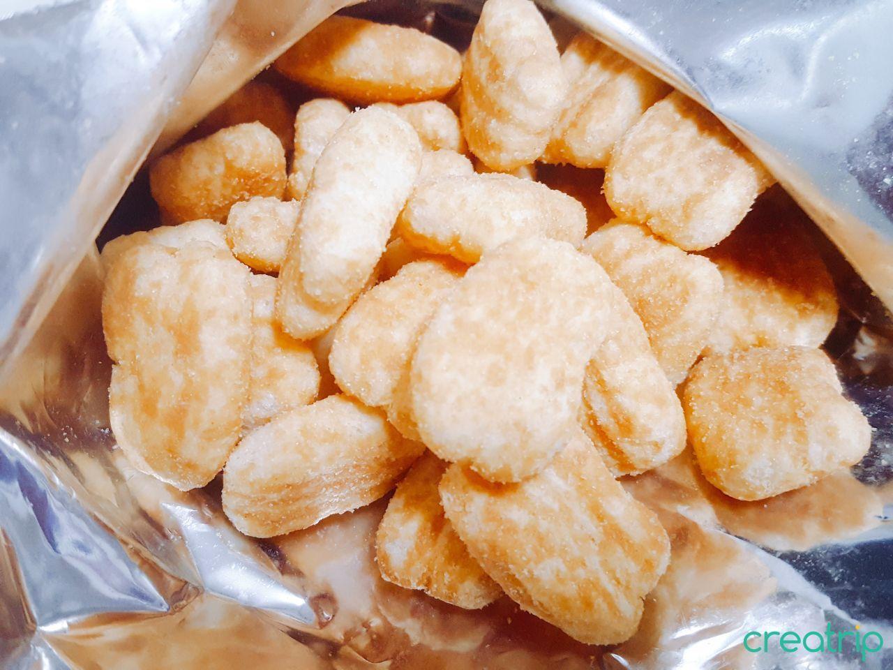 Inside view of the Soybean Powder Rice Snack package showing numerous sizeable pieces.