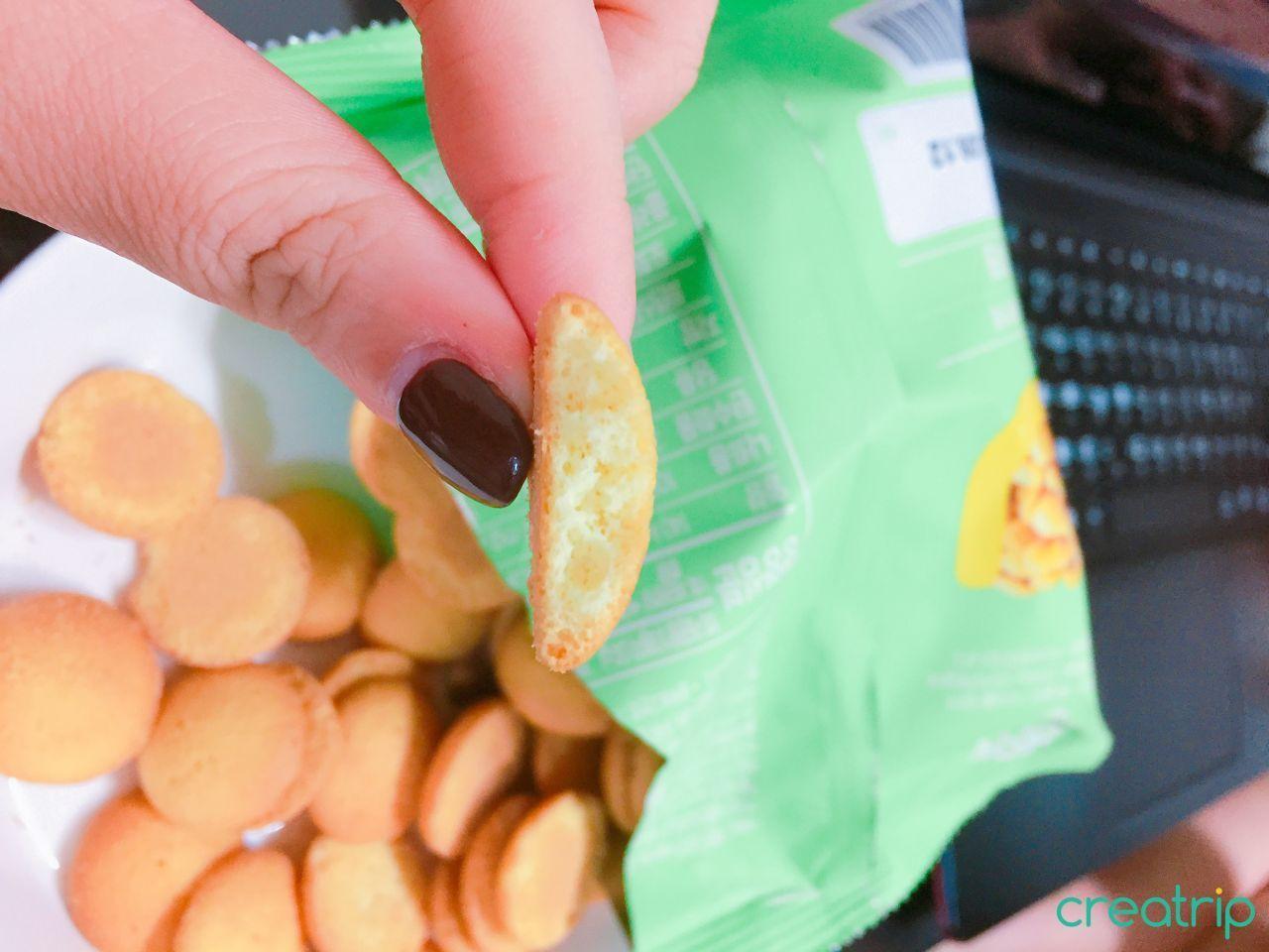 Close up of an Egg Snack piece where subtle lemon essence enriches the taste.