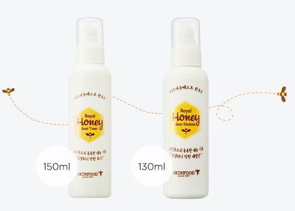 SKINFOOD蜂润女王调理露与乳液，韩国热卖的天然成分护肤系列。