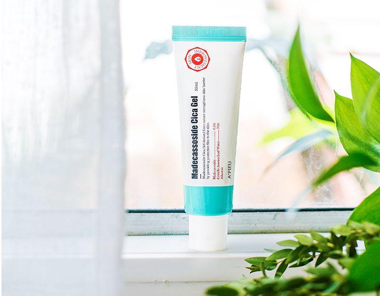 A'PIEU Madecassoside Cica Gel positioned by a window, symbolizing its refreshing and soothing properties.