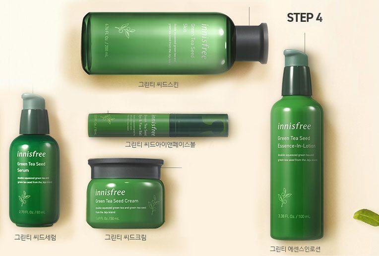 Innisfree绿茶籽系列产品，具有高保湿和锁住水分的特点。