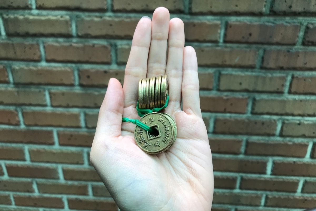 Coins from Tongin Market in a hand, showing unique local currency for market purchases