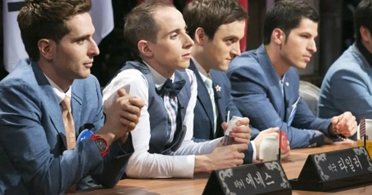 Scene illustrating the integration of foreign elements and language in South Korea, emphasizing the global influences on Korean society.