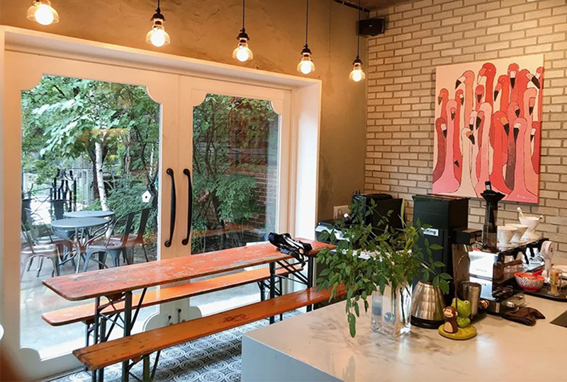 Interior view of Humming Bella, displaying its commitment to using fresh, natural ingredients in a stylish setting.