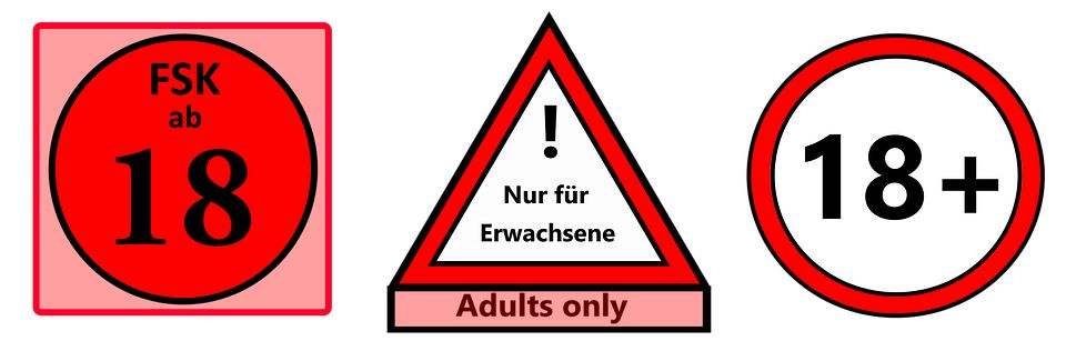 Altersbeschränkungen z.B. ab 18 oder nur für Erwachsene, Darstellung von Altersregelungen.