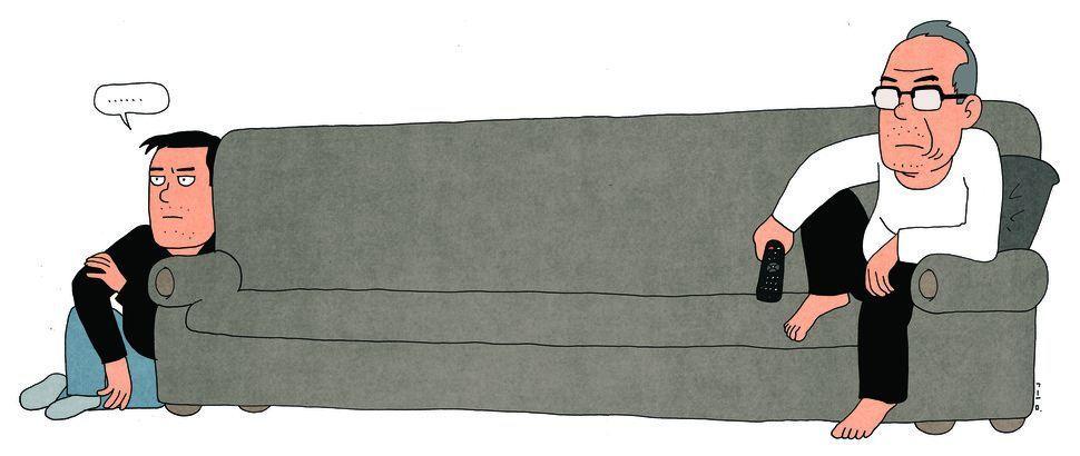 Illustration highlighting traditional Korean father-son relationship challenges.