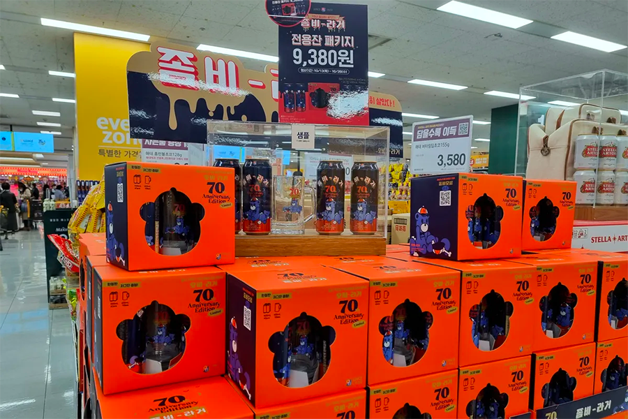 emart酒類促銷專區，充滿優惠的酒精飲料展示
