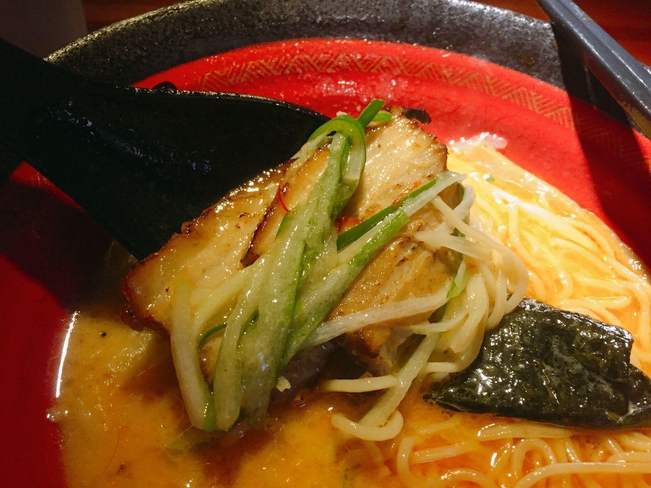 A comprehensive view of Aori Ramen with ample ingredients in the dish