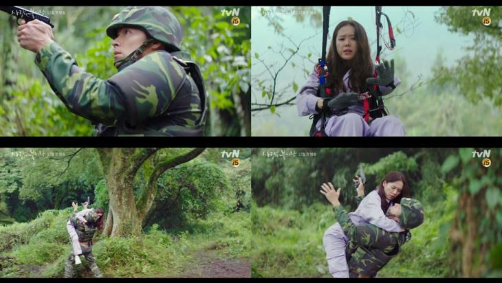 Two individuals crossing a river attempting to defect from North Korea to South Korea