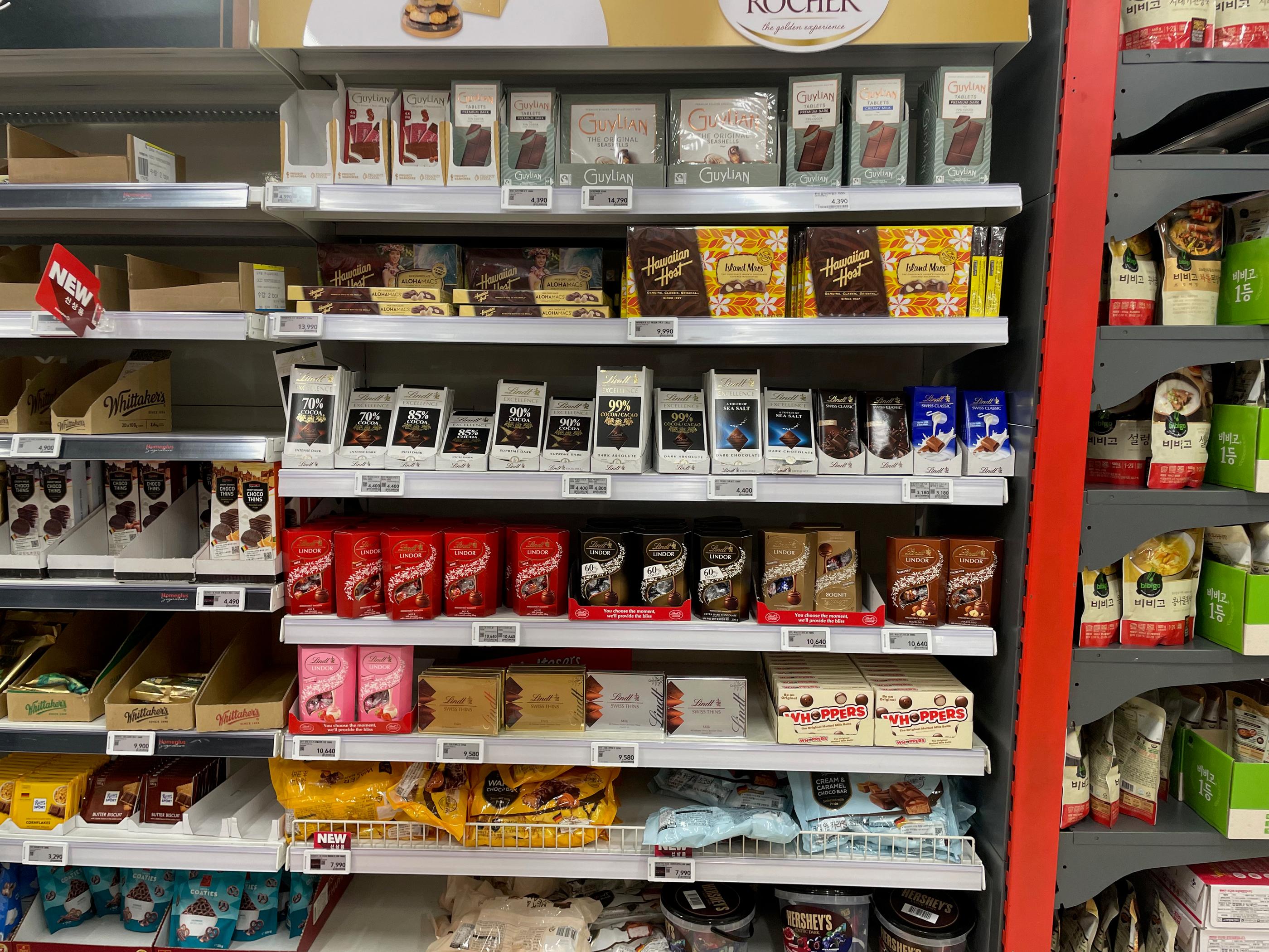 International sweets and chocolates aisle at Homeplus Hapjeong