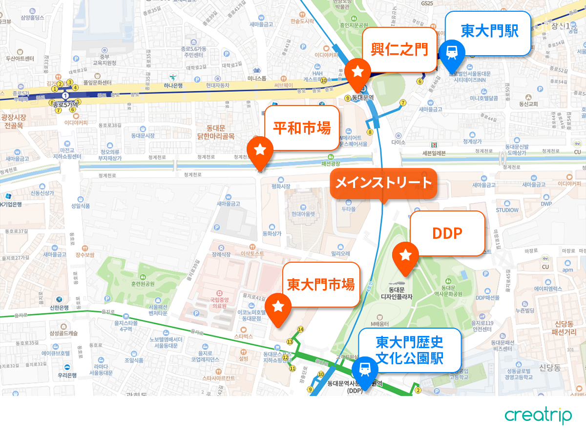 東大門エリアの観光地マップ、旅行者に便利で親切なガイド
