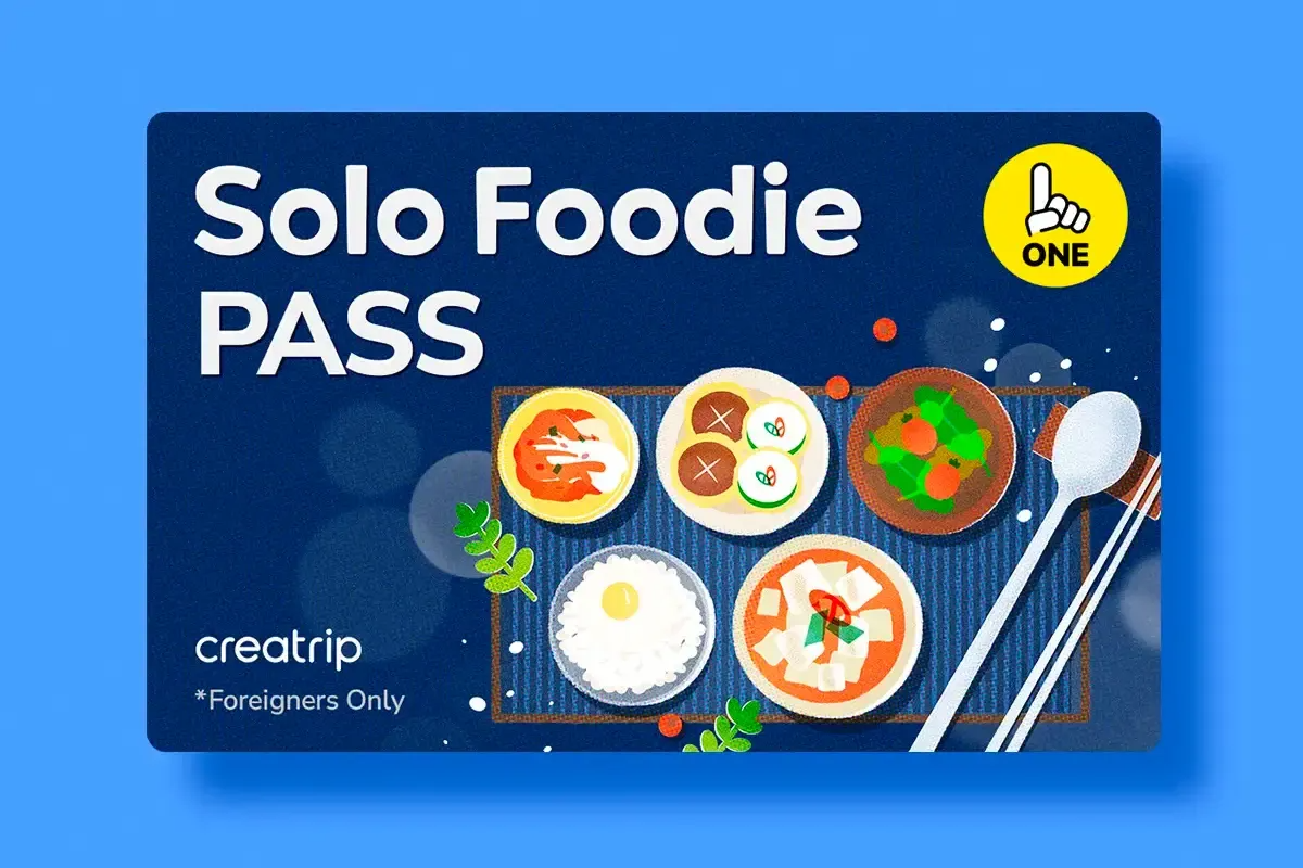 Solo Foodie Pass - Creatrip graphic showcasing solo diner options in Korea