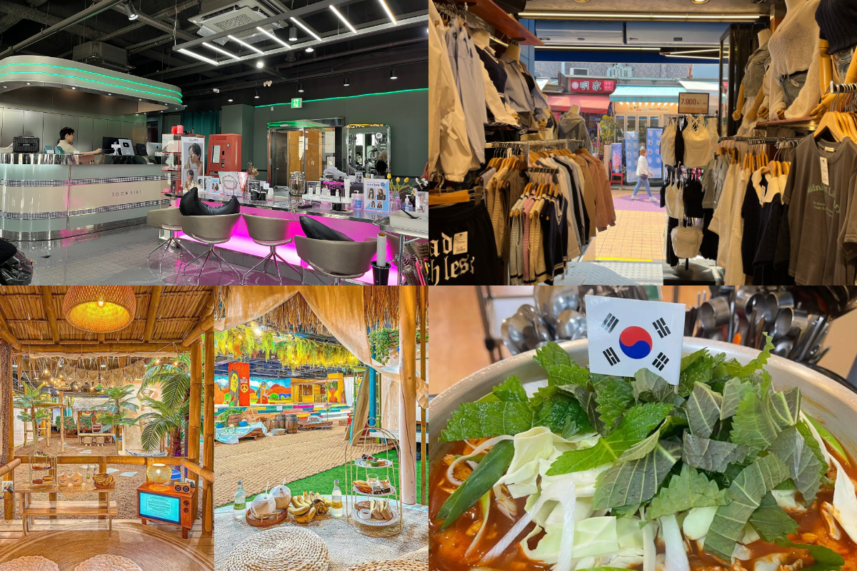 Overview of bustling streets in Hongdae filled with shops and cafes under bright neon signs, capturing the vibrant atmosphere of the area.