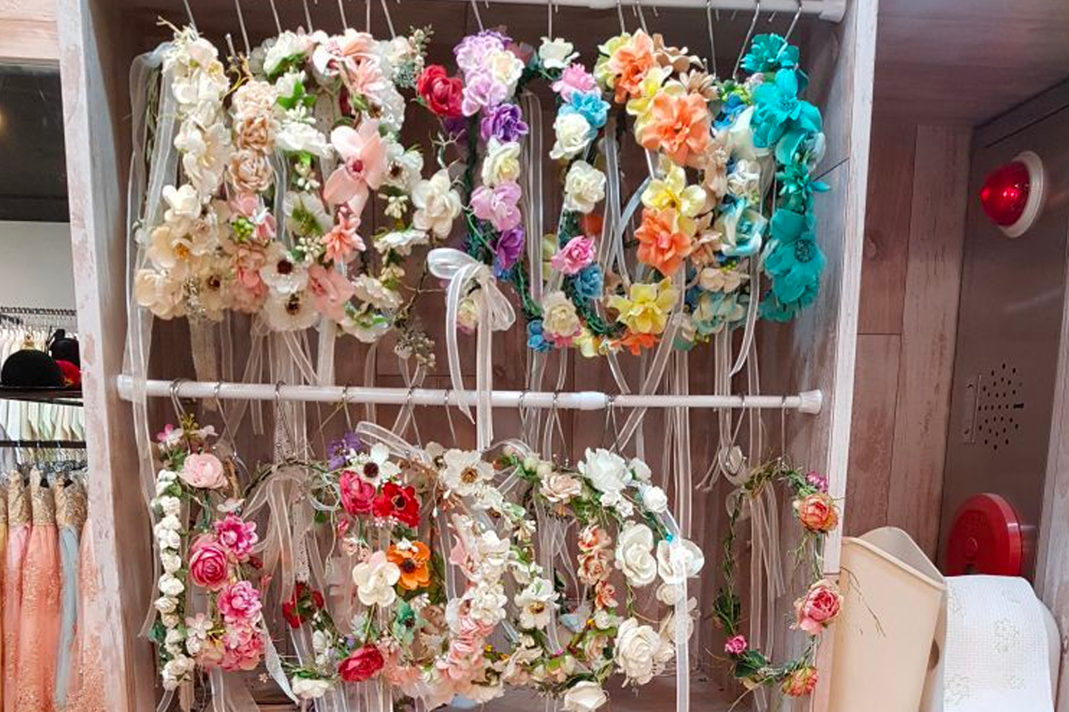 Indoors of InKorea Hanbok store filled with diverse Hanbok designs for rental.