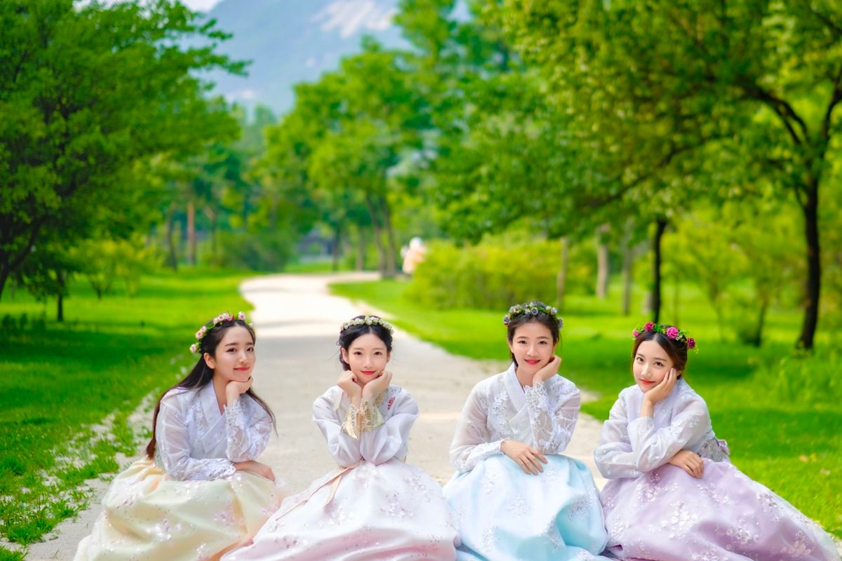 A collection of Hanbok skirts in various colors and styles, ready to rent at InKorea Hanbok.