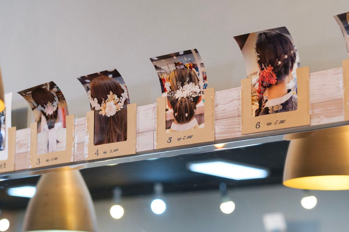 Elegant traditional Korean bags on display at InKorea Hanbok rental store.