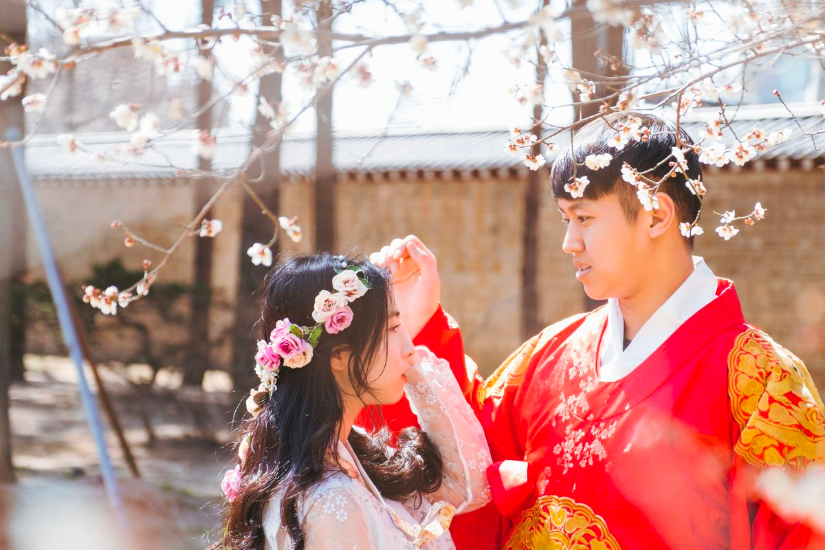 Korean traditional Hanbok dress with elegant design elements and embroidery.