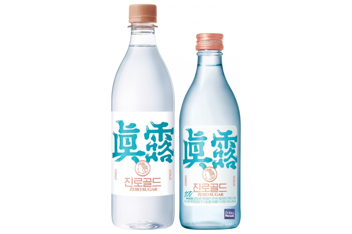Image showing Jinro Gold Zero Sugar Soju Bottle, a popular Korean soju brand known for its smooth taste and retro packaging proudly displayed as part of Jinro