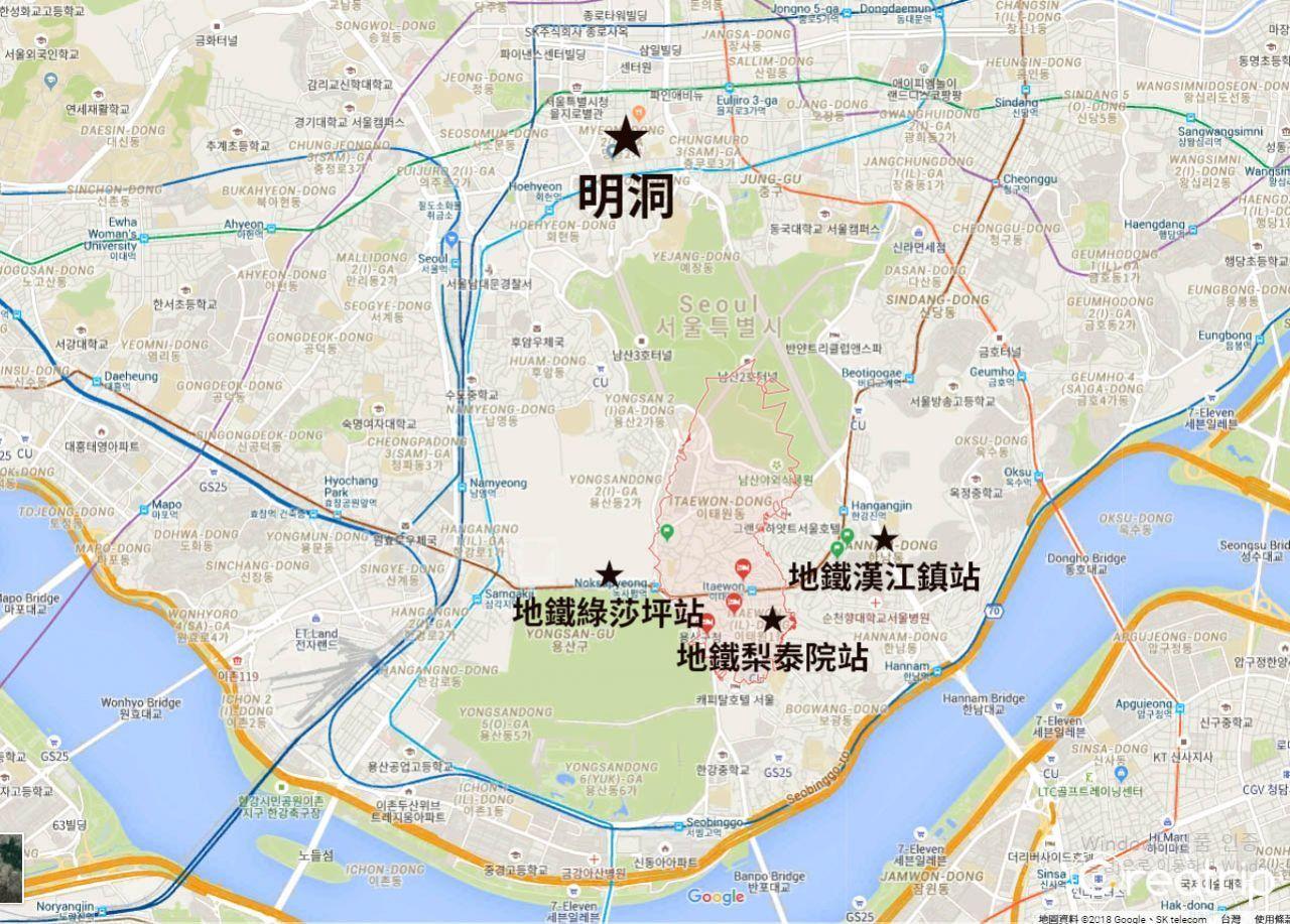 Seoul subway map showing Itaewon and nearby stations like Noksapyeong, line 6 highlighted in green