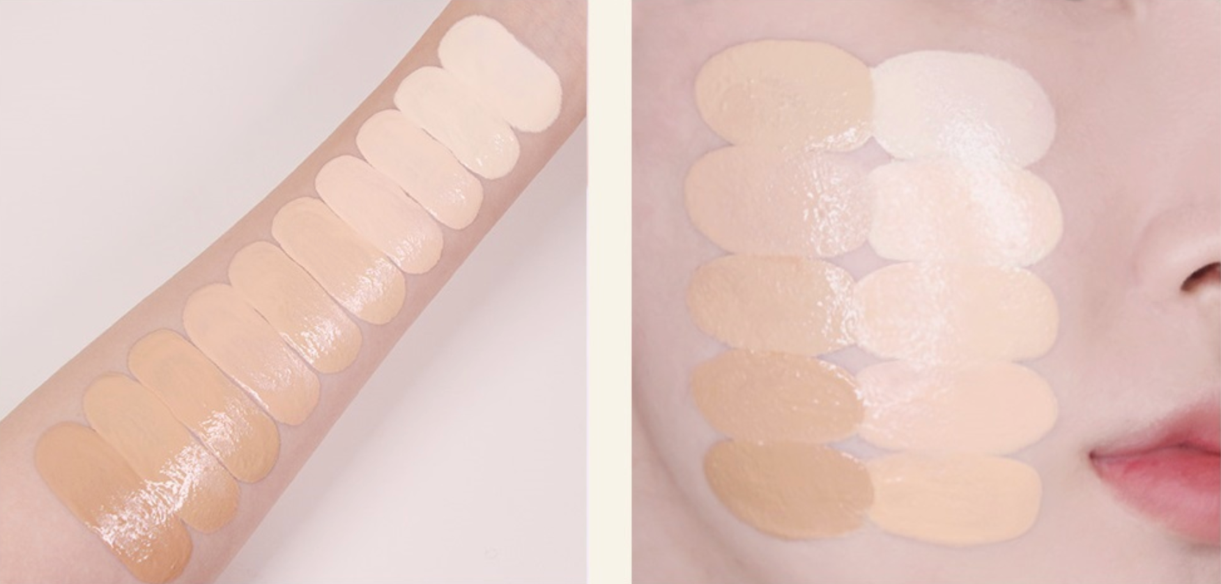 Палитра оттенков тональной основы eSpoir Pro Tailor Be Silk: Deep, Honey, Tan P, Tan Y, Petal P, Petal Y, Ivory P, Ivory Y, Porcelain P, Porcelain Y.